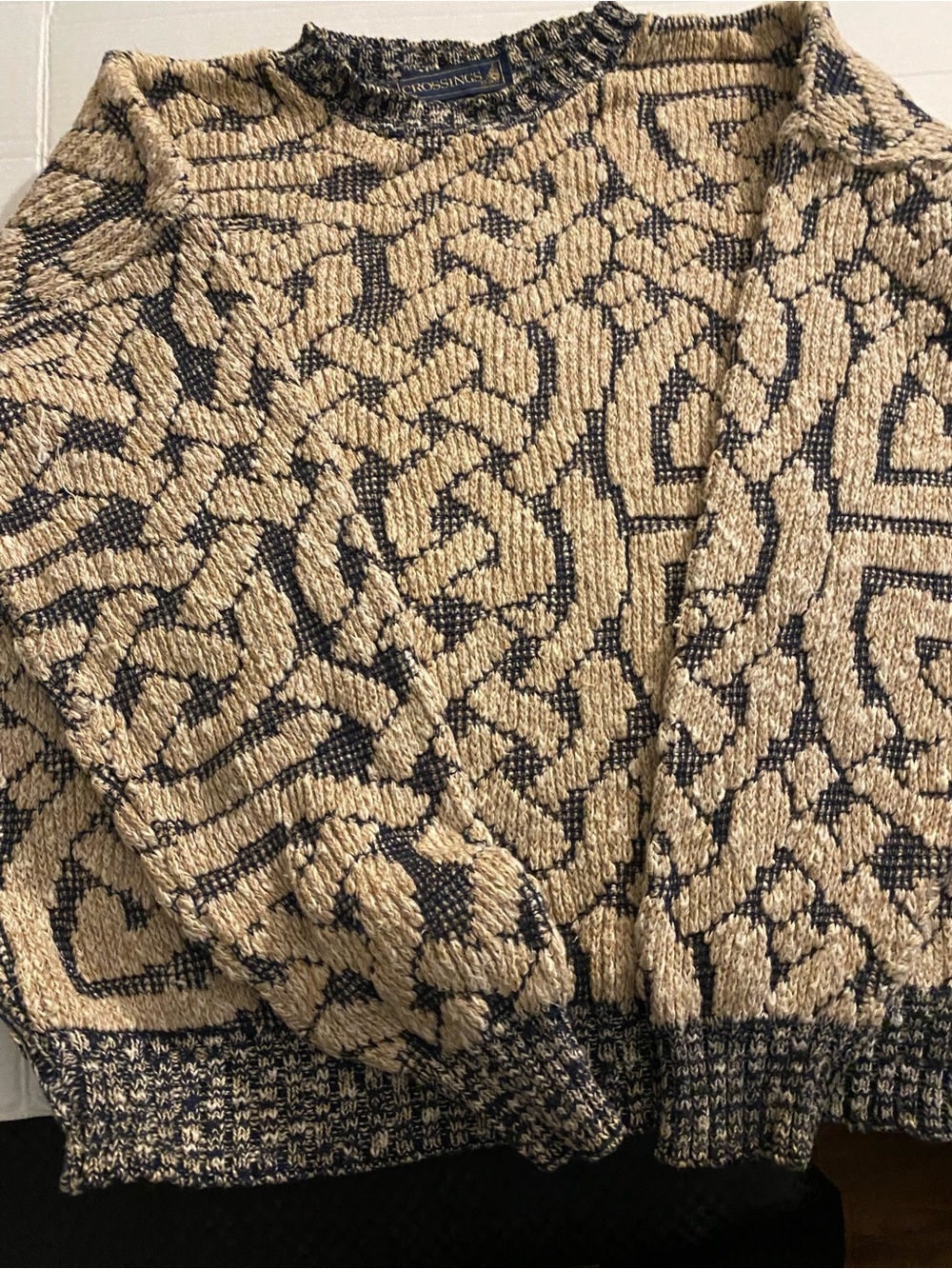 Textured Crewneck Sweater in Beige & Navy by Crossing